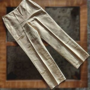 Vtg pale gold raw silk pocketless creased dress pants